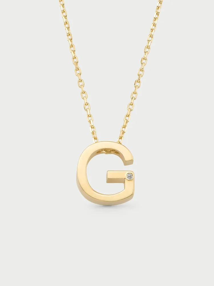 G Harfi Taşlı 14K Altın Harf Kolye - 1
