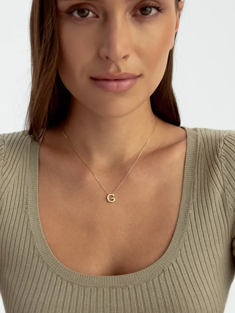 G Harfi Taşlı 14K Altın Harf Kolye - 3