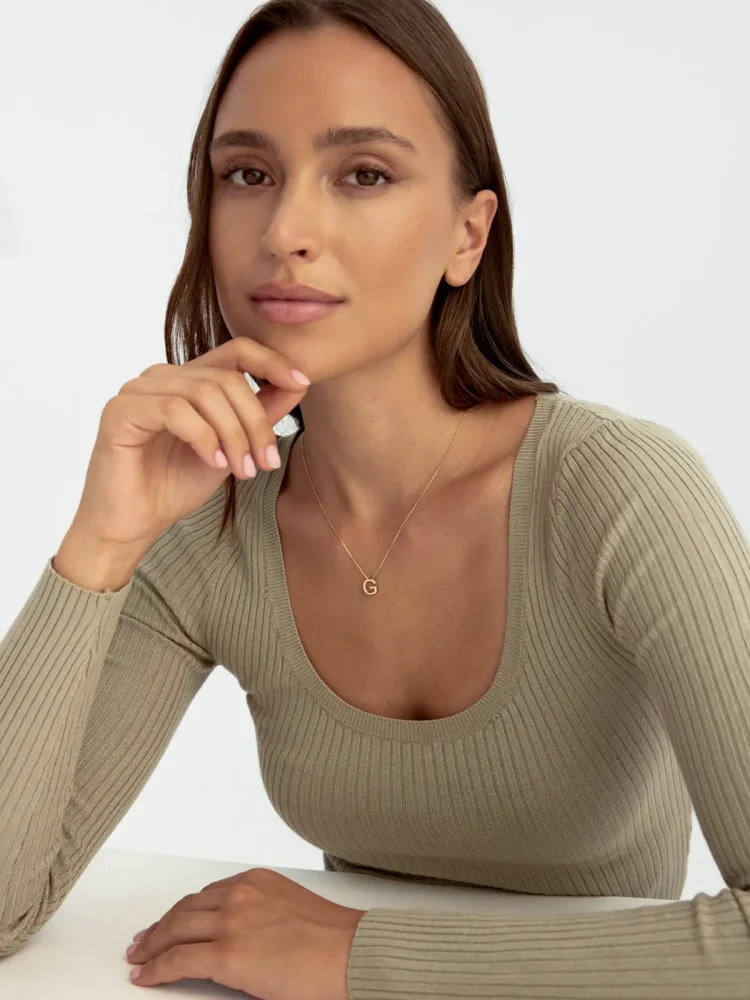 G Harfi Taşlı 14K Altın Harf Kolye - 4