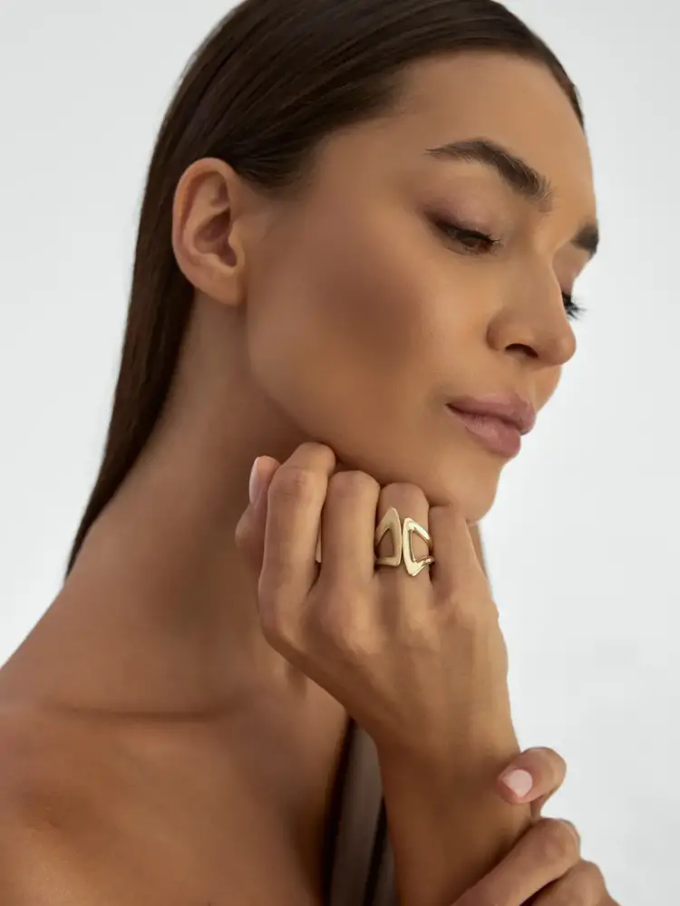 Geometrik Formlu Modern 14K Altın Yüzük - 4