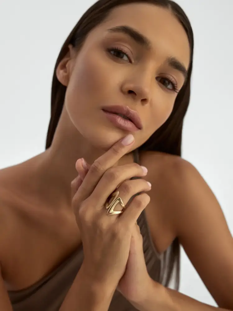 Geometrik Formlu Modern 14K Altın Yüzük - 3