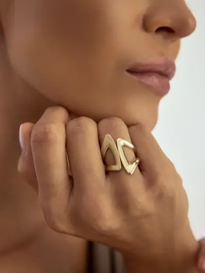 Geometrik Formlu Modern 14K Altın Yüzük - (1)