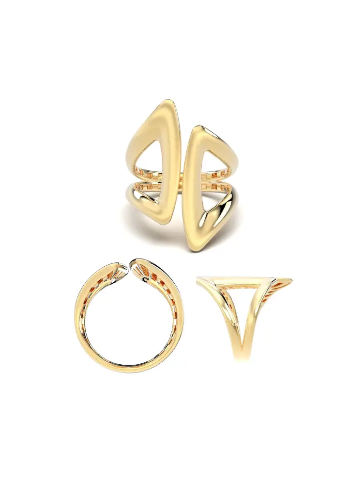 Geometrik Formlu Modern 14K Altın Yüzük - 8