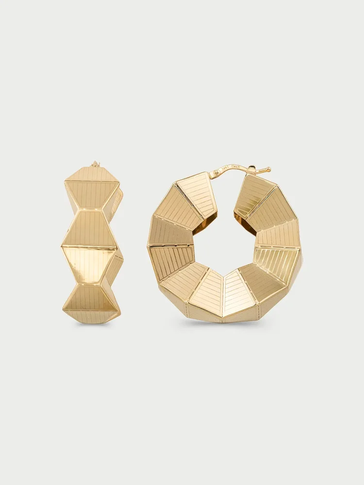 Geometrik Kesim Halka 14K Altın Küpe - 1