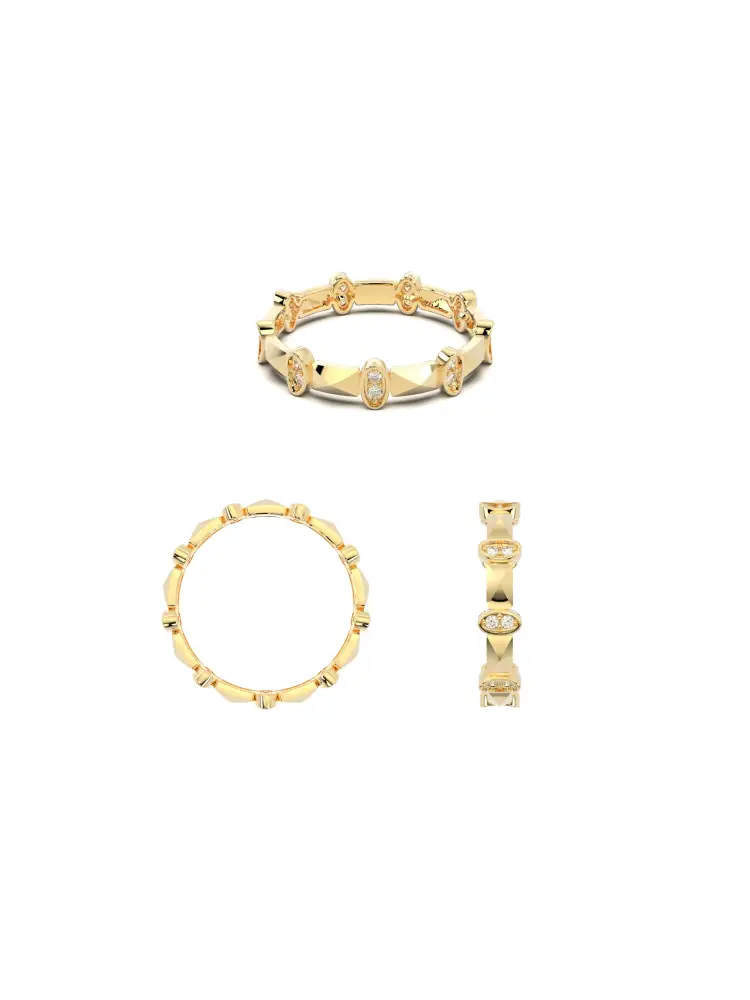 Geometrik Motifli Oval Taşlı 14K Altın Yüzük - 9