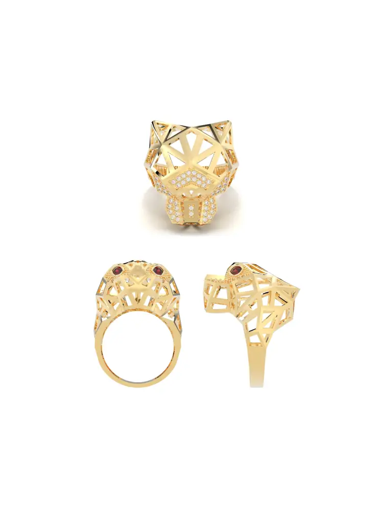 Geometrik Panter Figürlü 14K Altın Yüzük - 8