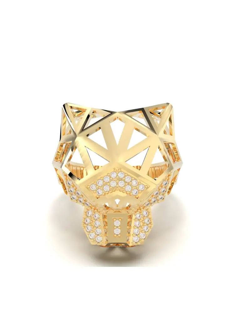 Geometrik Panter Figürlü 14K Altın Yüzük - 1