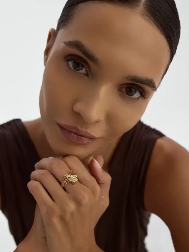 Geometrik Panter Figürlü Modern 14K Altın Yüzük - 4