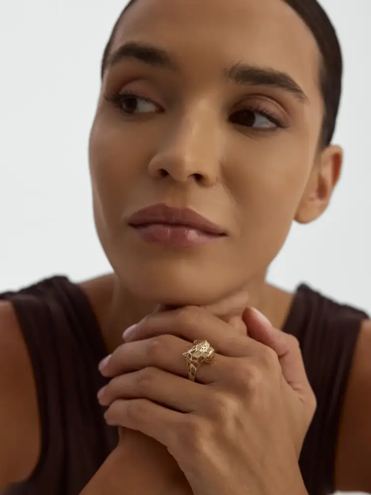 Geometrik Panter Figürlü Modern 14K Altın Yüzük - 2