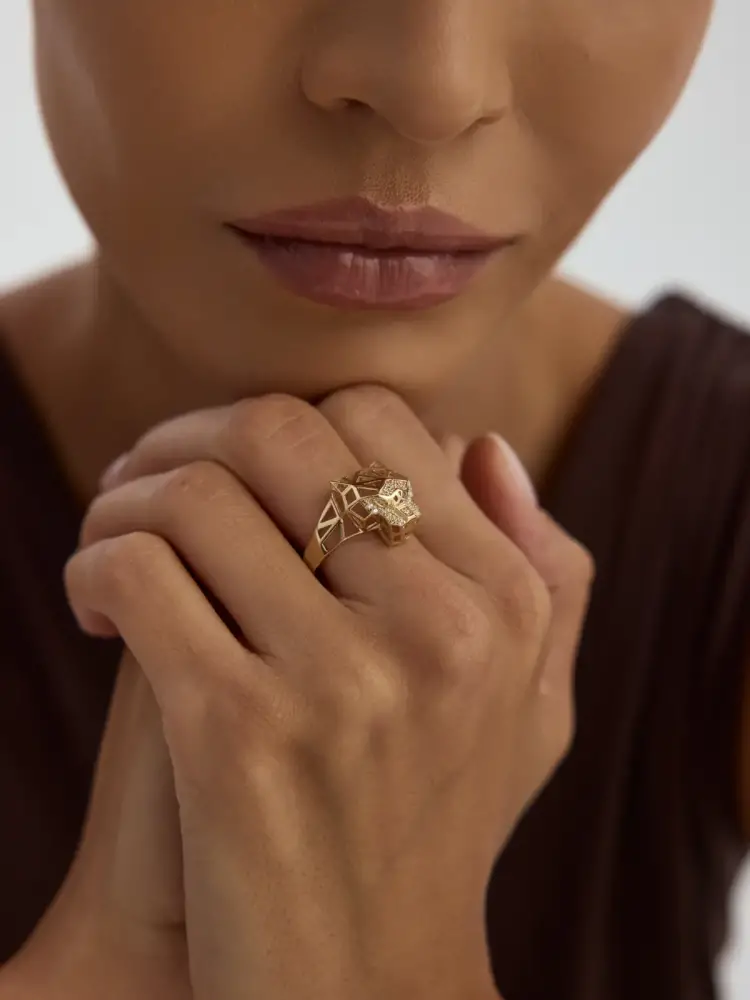 Geometrik Panter Figürlü Modern 14K Altın Yüzük - 3