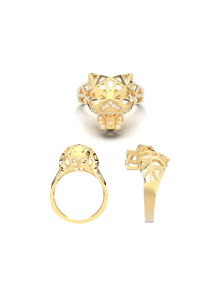 Geometrik Panter Figürlü Modern 14K Altın Yüzük - 8
