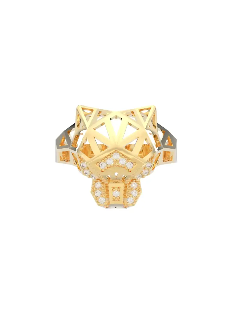 Geometrik Panter Figürlü Modern 14K Altın Yüzük - 5
