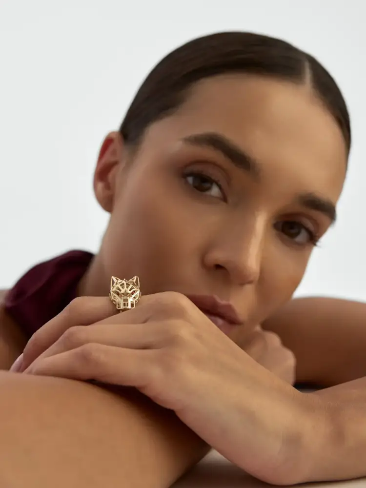 Geometrik Panter Formlu 14K Altın Yüzük - 3