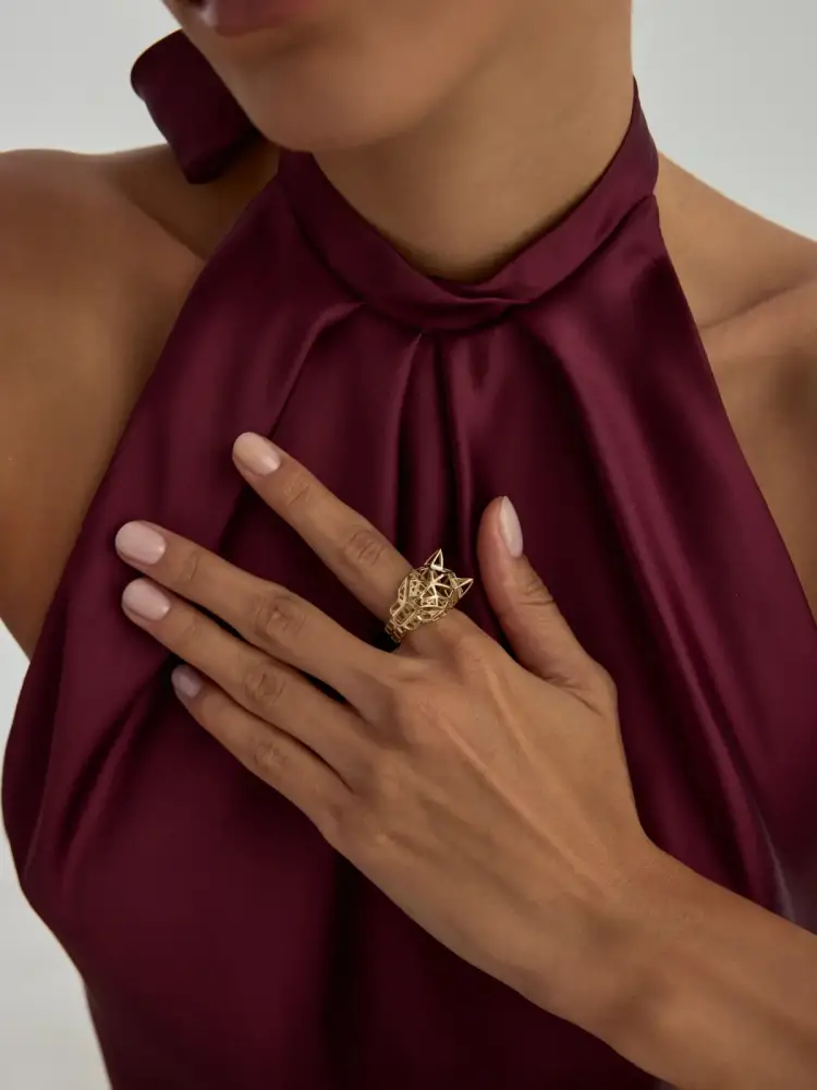 Geometrik Panter Formlu 14K Altın Yüzük - 4