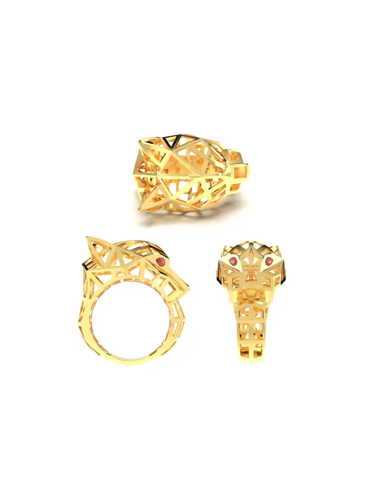 Geometrik Panter Formlu 14K Altın Yüzük - 8