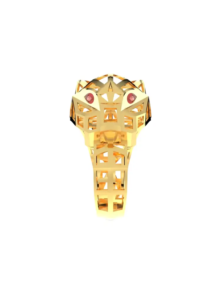 Geometrik Panter Formlu 14K Altın Yüzük - 7