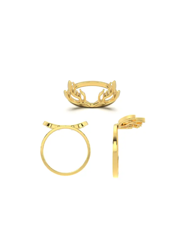 Geyik Boynuzu Figürlü 14K Altın Yüzük - 8