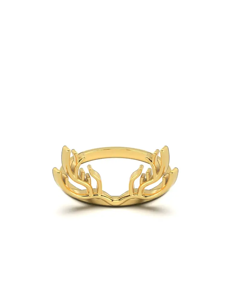 Geyik Boynuzu Figürlü 14K Altın Yüzük - 1