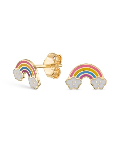 Gökkuşağı Figürlü Mineli 14K Altın Çocuk Küpesi - 