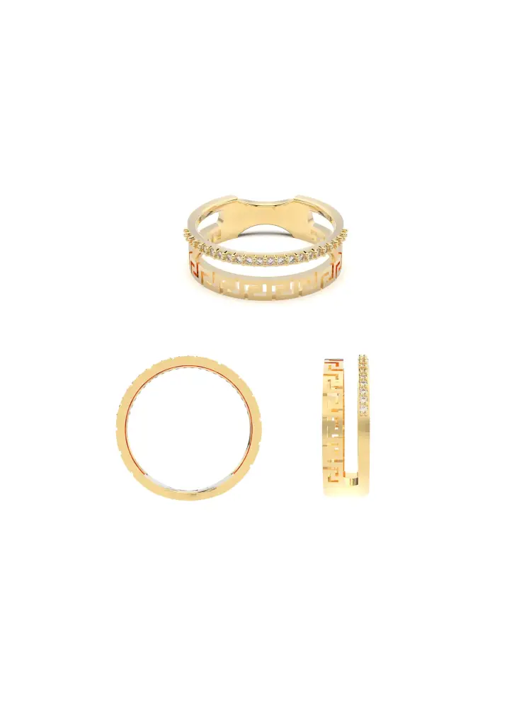 Greek Motif Sıralı Taşlı 14K Altın Yüzük - 8