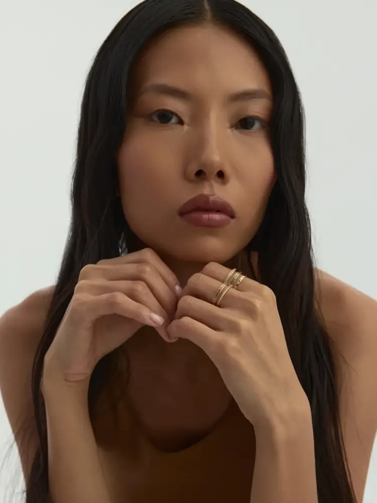 Greek Motif Sıralı Taşlı 14K Altın Yüzük - 4