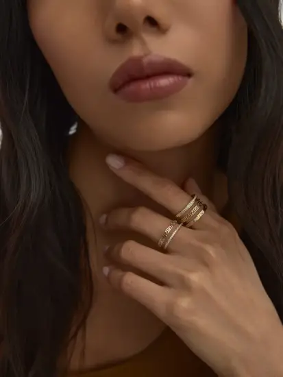 Greek Motif Sıralı Taşlı 14K Altın Yüzük - (1)