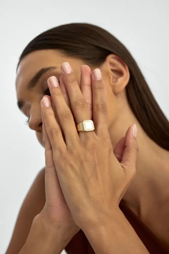 Grek Desenli Klasik 14K Altın Yüzük - 4