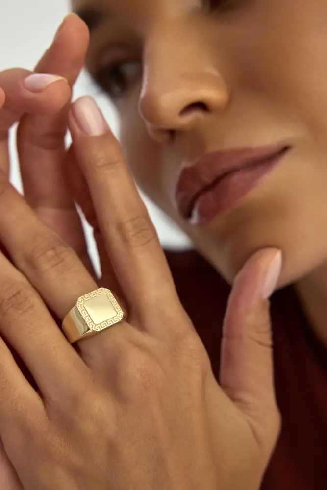 Grek Desenli Klasik 14K Altın Yüzük - 2