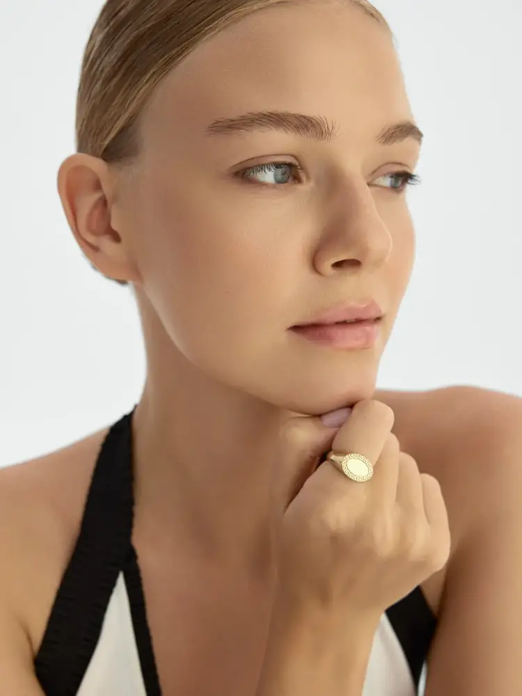 Grek Desenli Oval Formlu 14K Altın Yüzük - 3