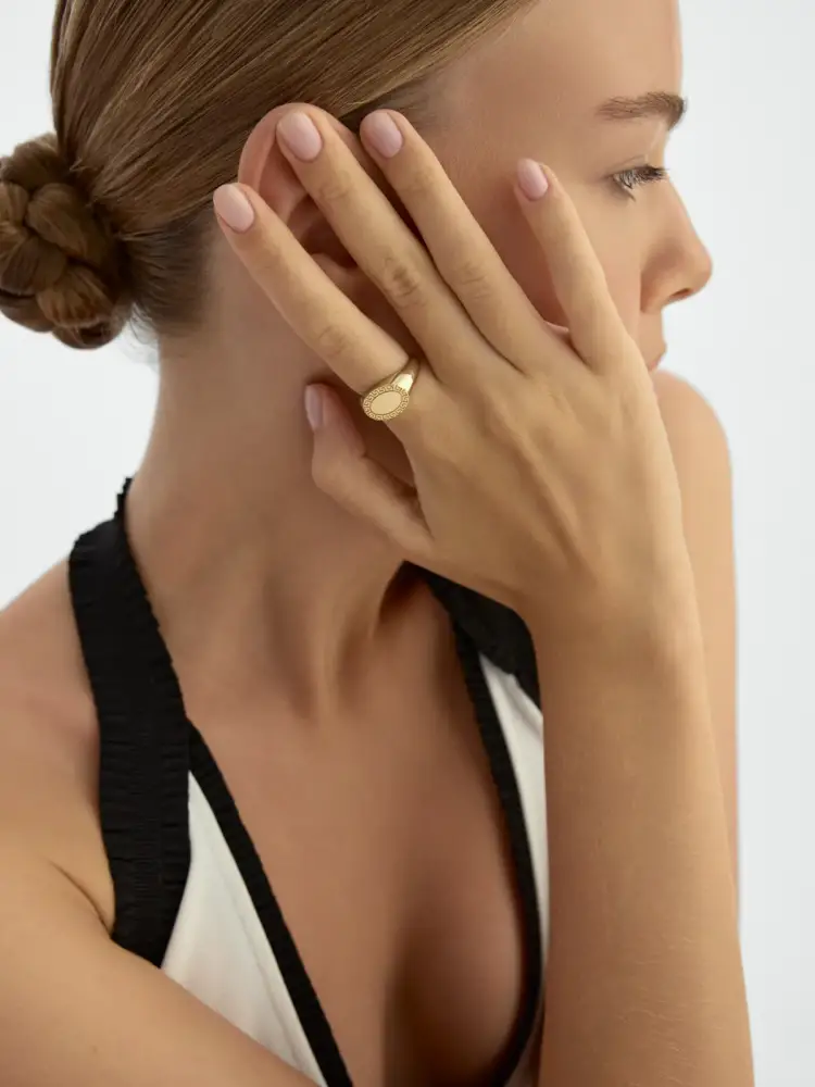 Grek Desenli Oval Formlu 14K Altın Yüzük - 4