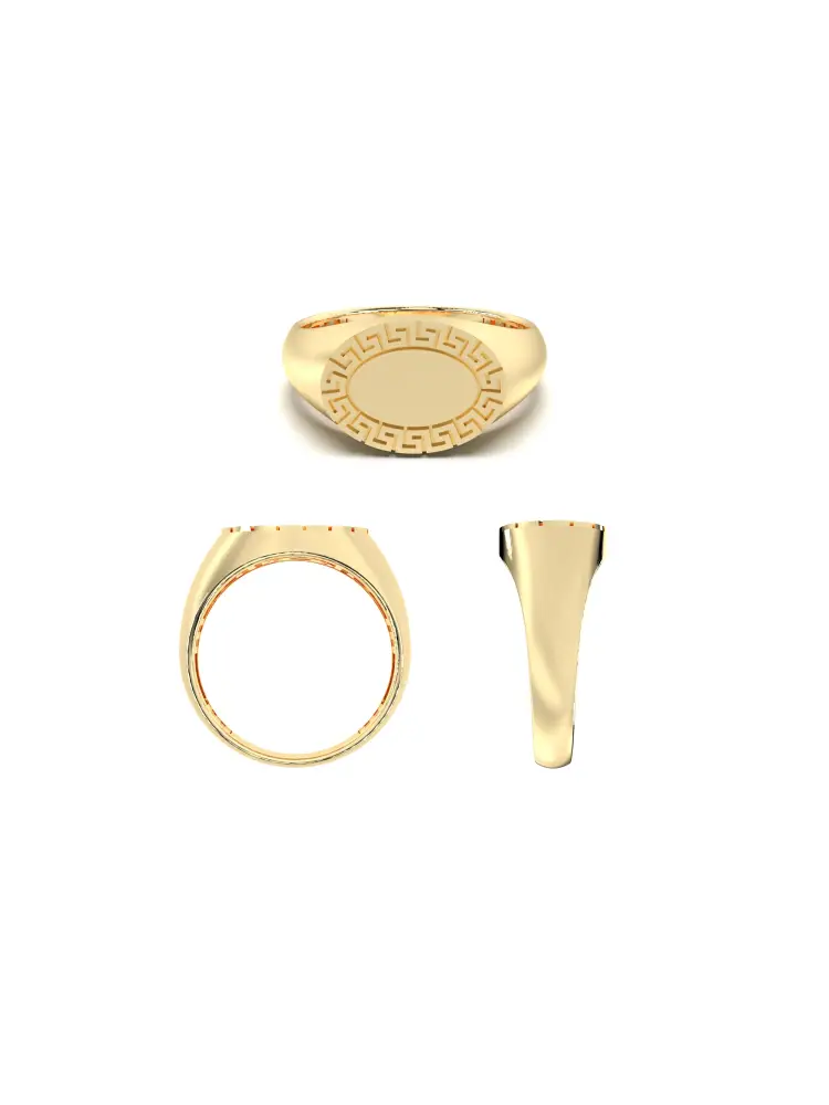 Grek Desenli Oval Formlu 14K Altın Yüzük - 8
