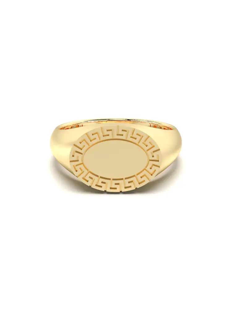 Grek Desenli Oval Formlu 14K Altın Yüzük - 1