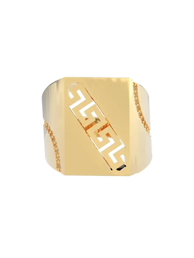 Grek Motifli Yanları Taşlı Plaka Form 14K Altın Yüzük - 5