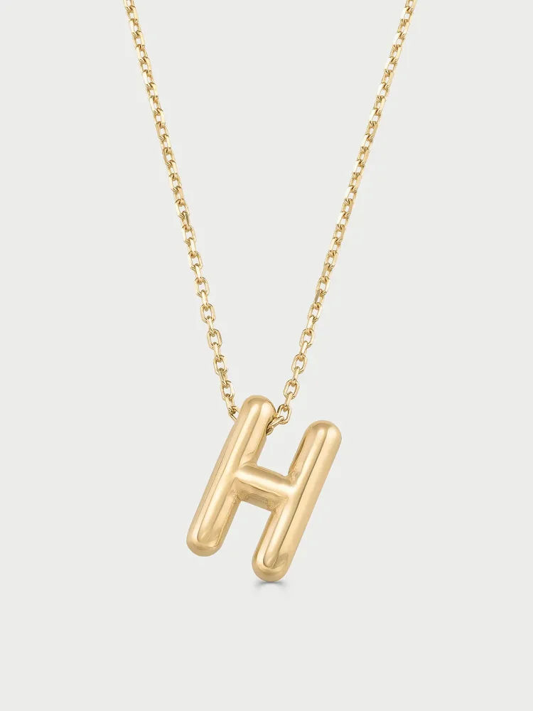 H Harfi Sade 14K Altın Harf Kolye - 1