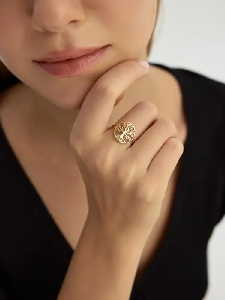 Hayat Ağacı Motifli 14K Altın Yüzük - 3