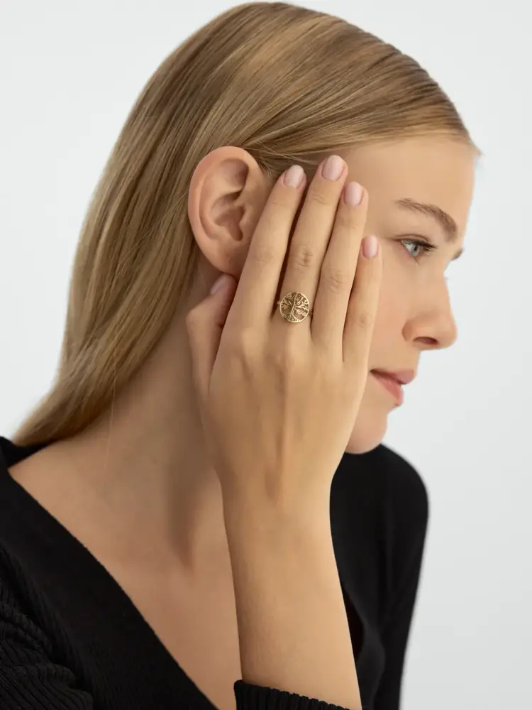 Hayat Ağacı Motifli 14K Altın Yüzük - 4