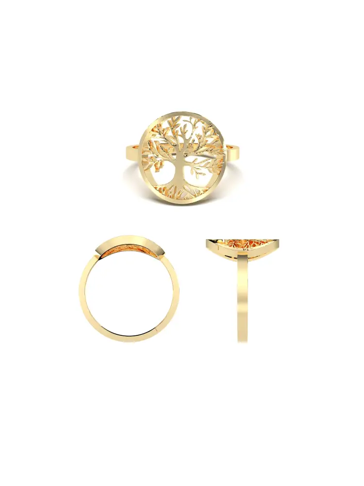 Hayat Ağacı Motifli 14K Altın Yüzük - 8