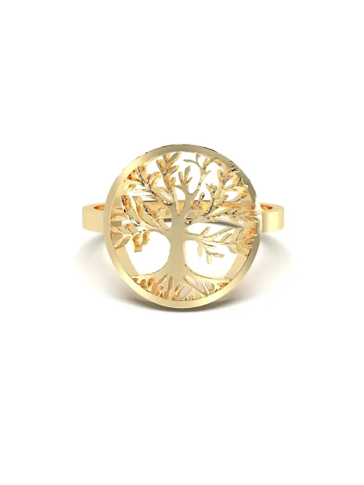 Hayat Ağacı Motifli 14K Altın Yüzük - 1