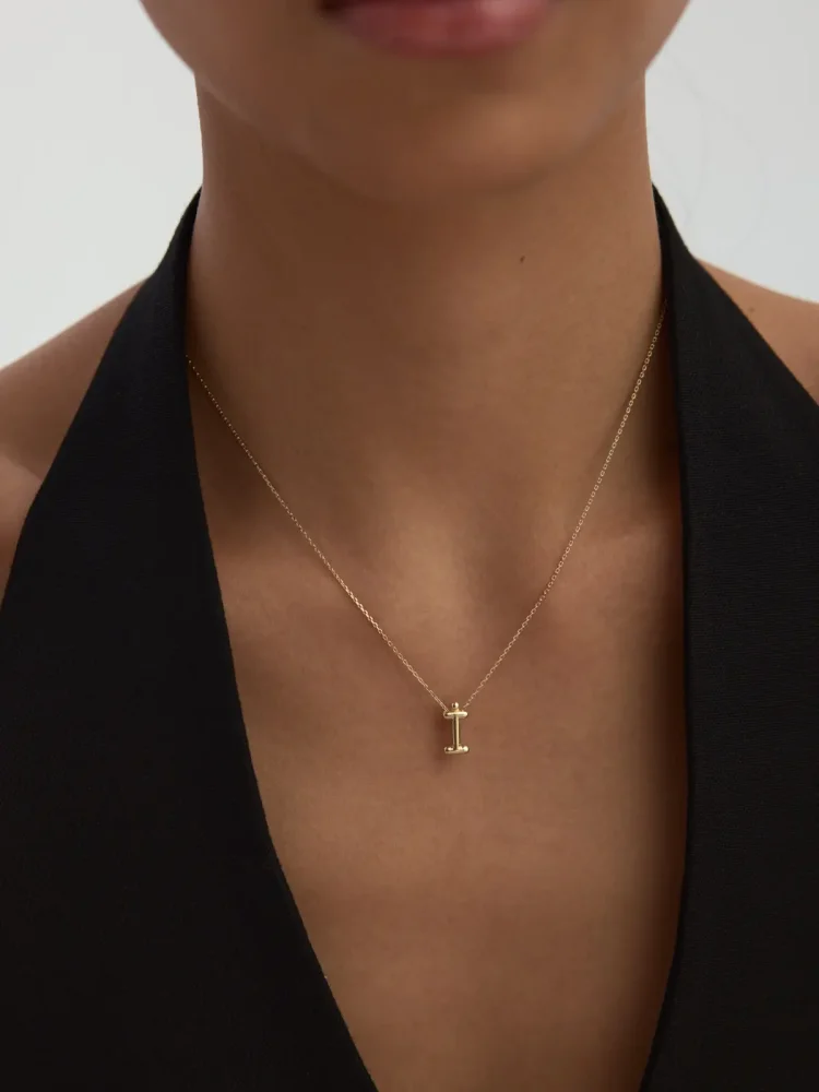 İ Harfi Sade 14K Altın Harf Kolye - 2