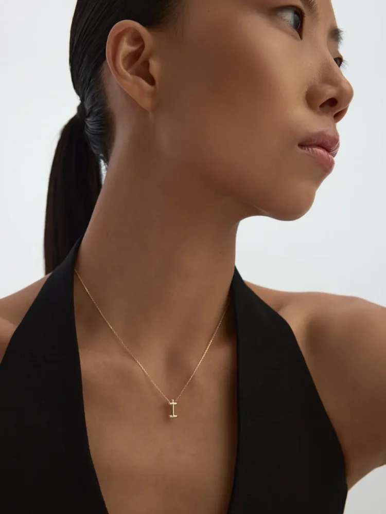 İ Harfi Sade 14K Altın Harf Kolye - 4