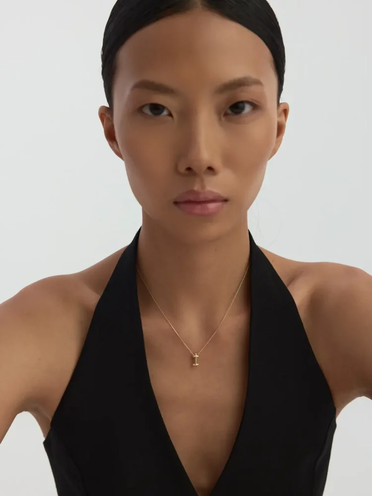 İ Harfi Sade 14K Altın Harf Kolye - 5