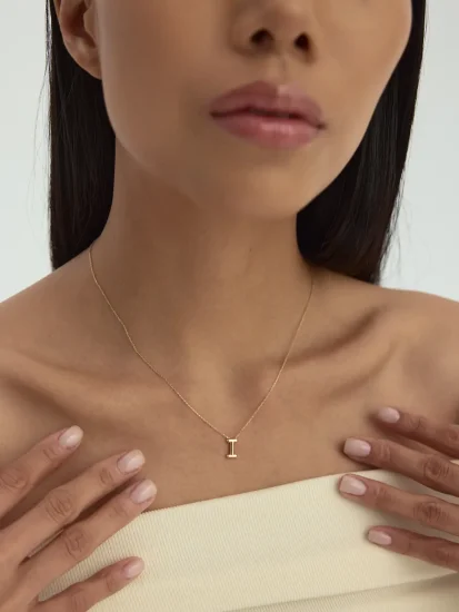 I Harfi Sade 14K Altın Harf Kolye - (1)