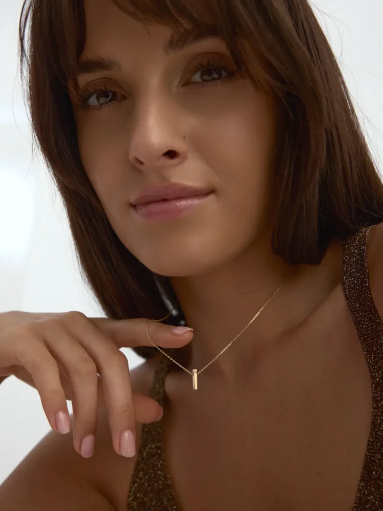 İ Harfi Taşlı 14K Altın Harf Kolye - 2