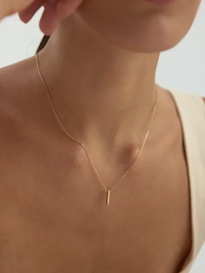 I Harfi Taşlı 14K Altın Harf Kolye - (1)