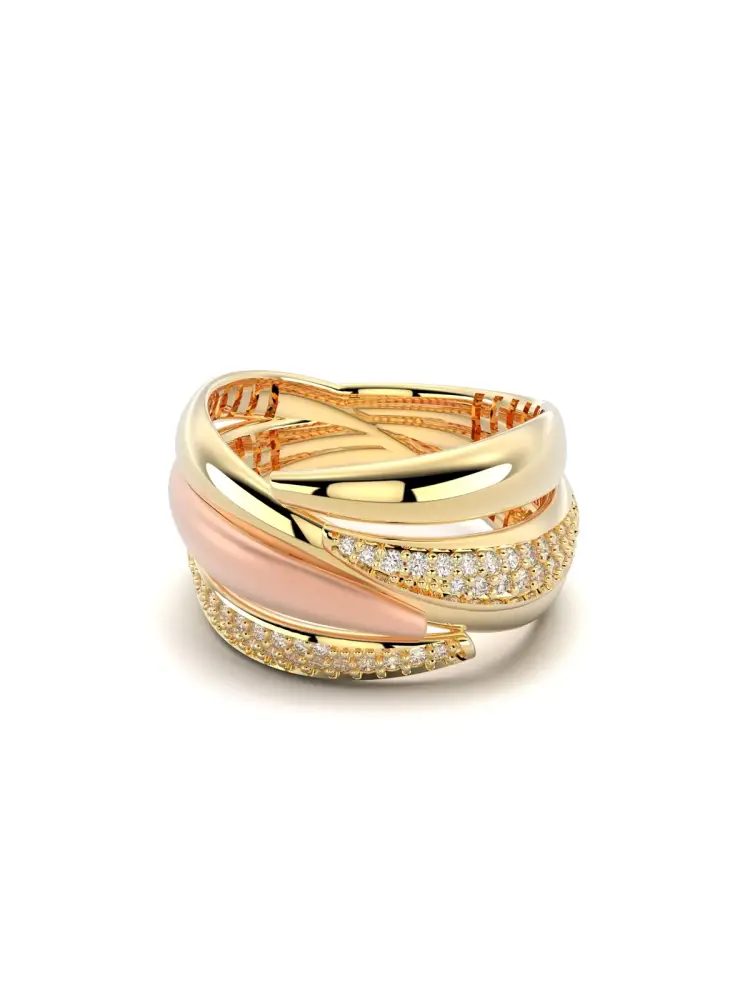 İki Renkli Fantezi Sıralı Taşlı 14K Altın Yüzük - 1