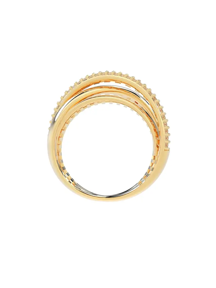 İki Sıra Sade Bir Sıra Taşlı Fantezi 14K Altın Yüzük - 6