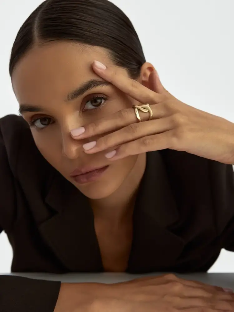İkili Geometrik Formlu Modern 14K Altın Yüzük - 4