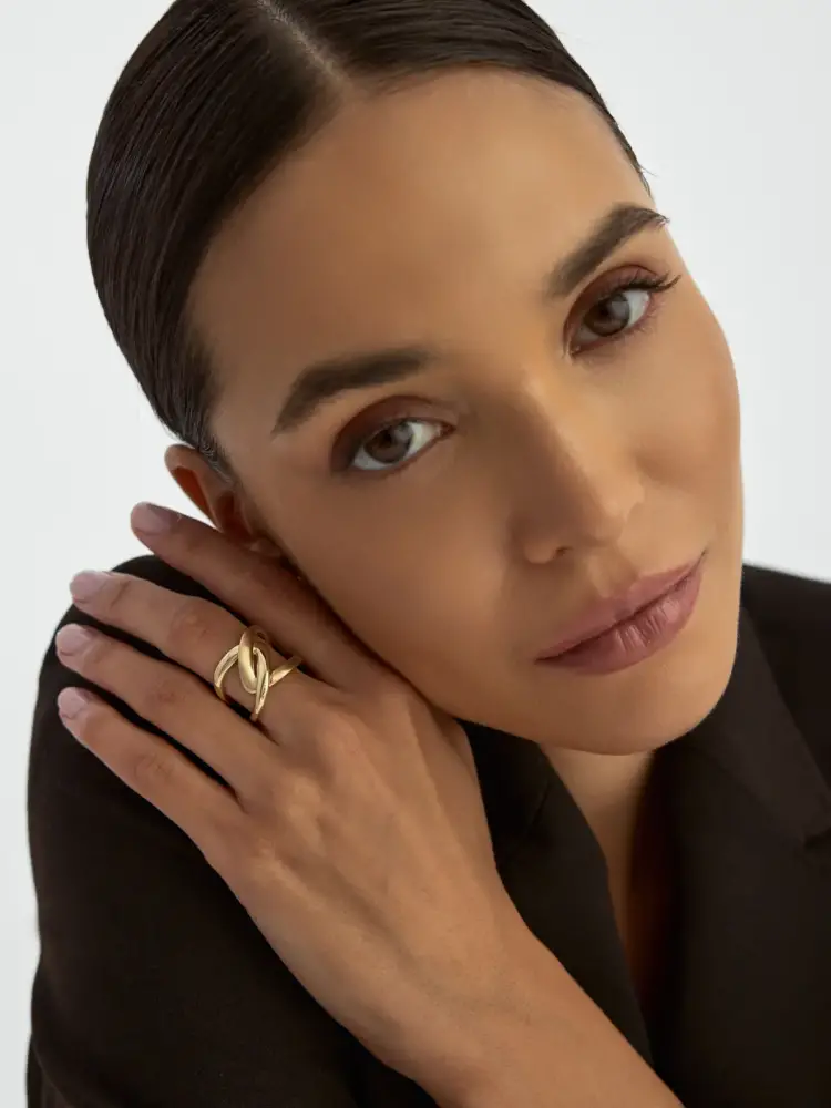 İkili Geometrik Formlu Modern 14K Altın Yüzük - 3