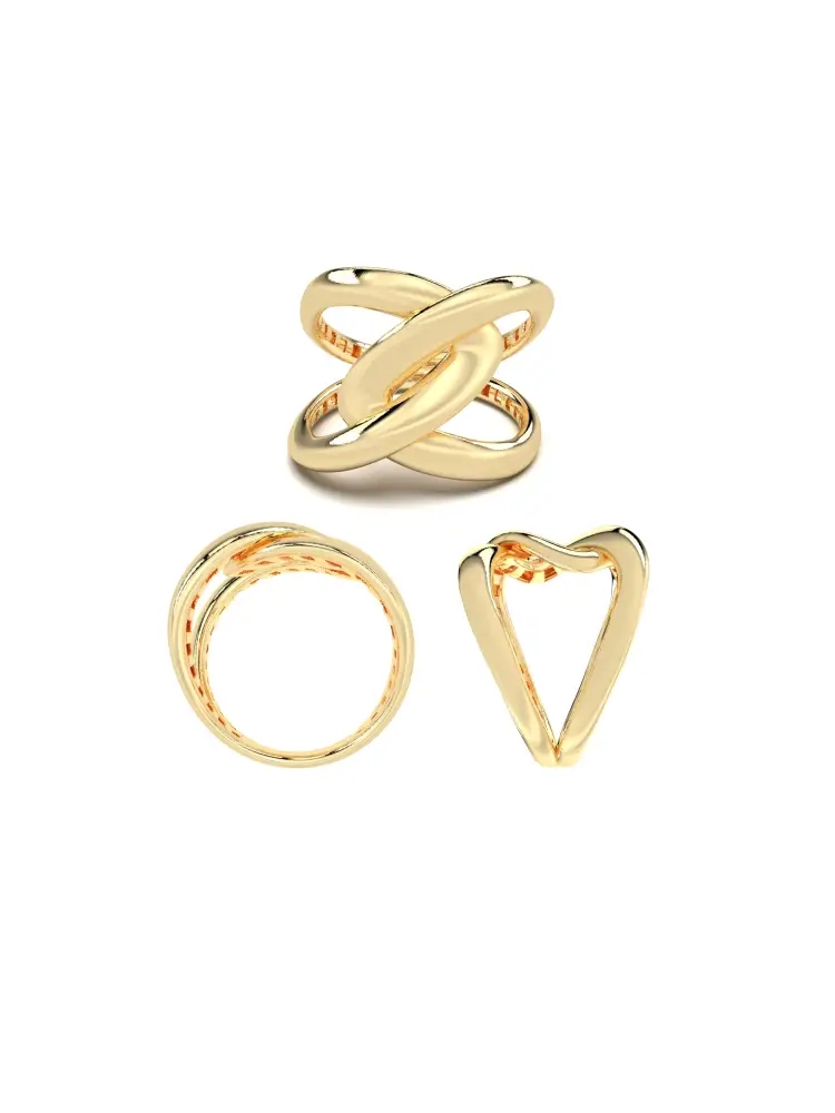 İkili Geometrik Formlu Modern 14K Altın Yüzük - 8