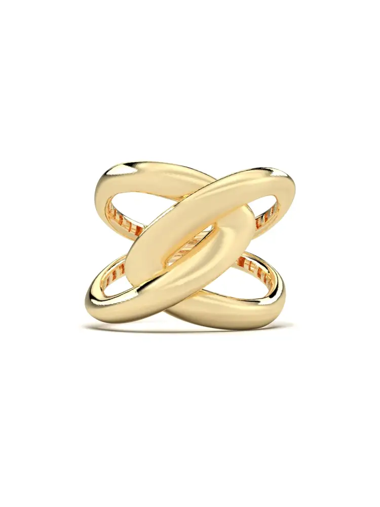 İkili Geometrik Formlu Modern 14K Altın Yüzük - 5